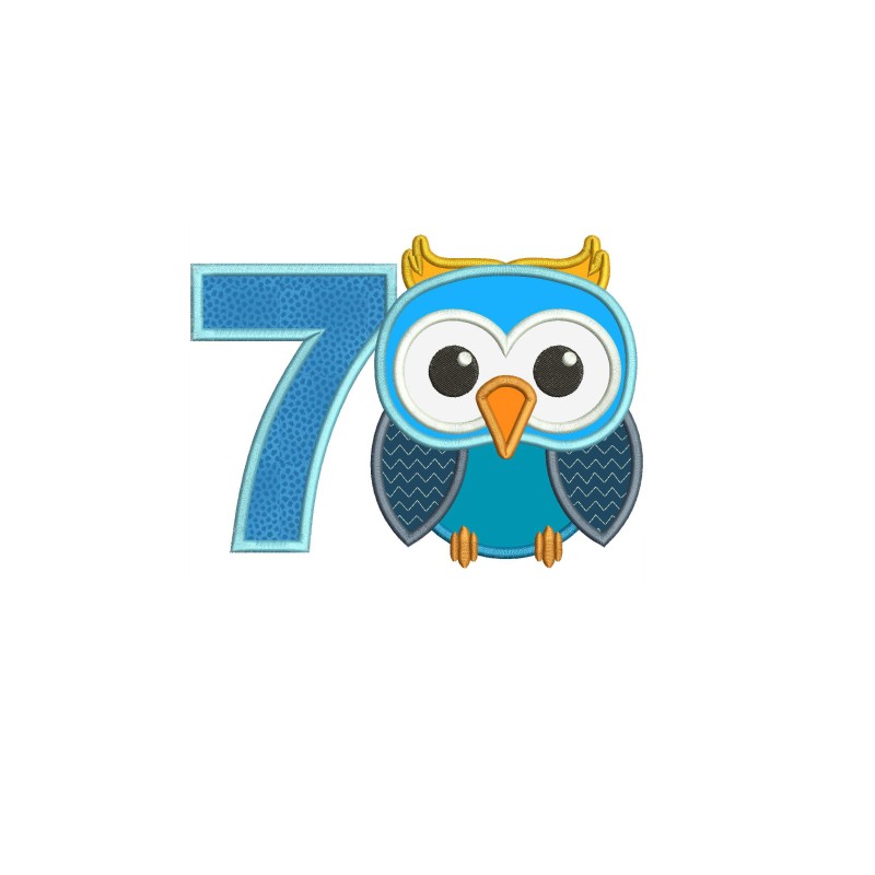 Owl Number 7 Applique Design Owl Birthday Applique
